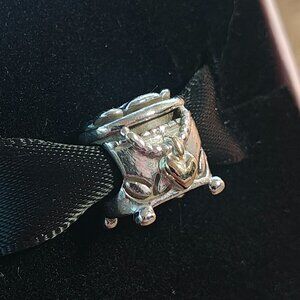 Authentic Pandora Retired Pandora’s Box Charm 791019 Silver & 14K Gold